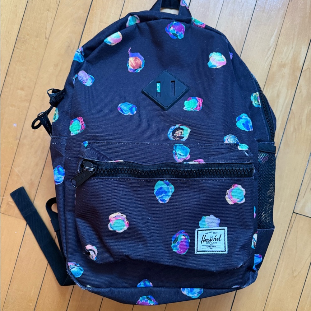 Herschel Black Backpack with Colorful Pattern